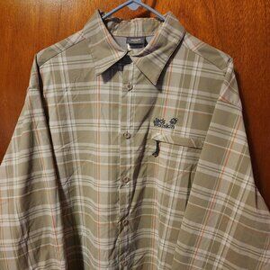 Men's XL Jack Wolfskin Green Plaid Vented Long Sleeve Button Down Shirt